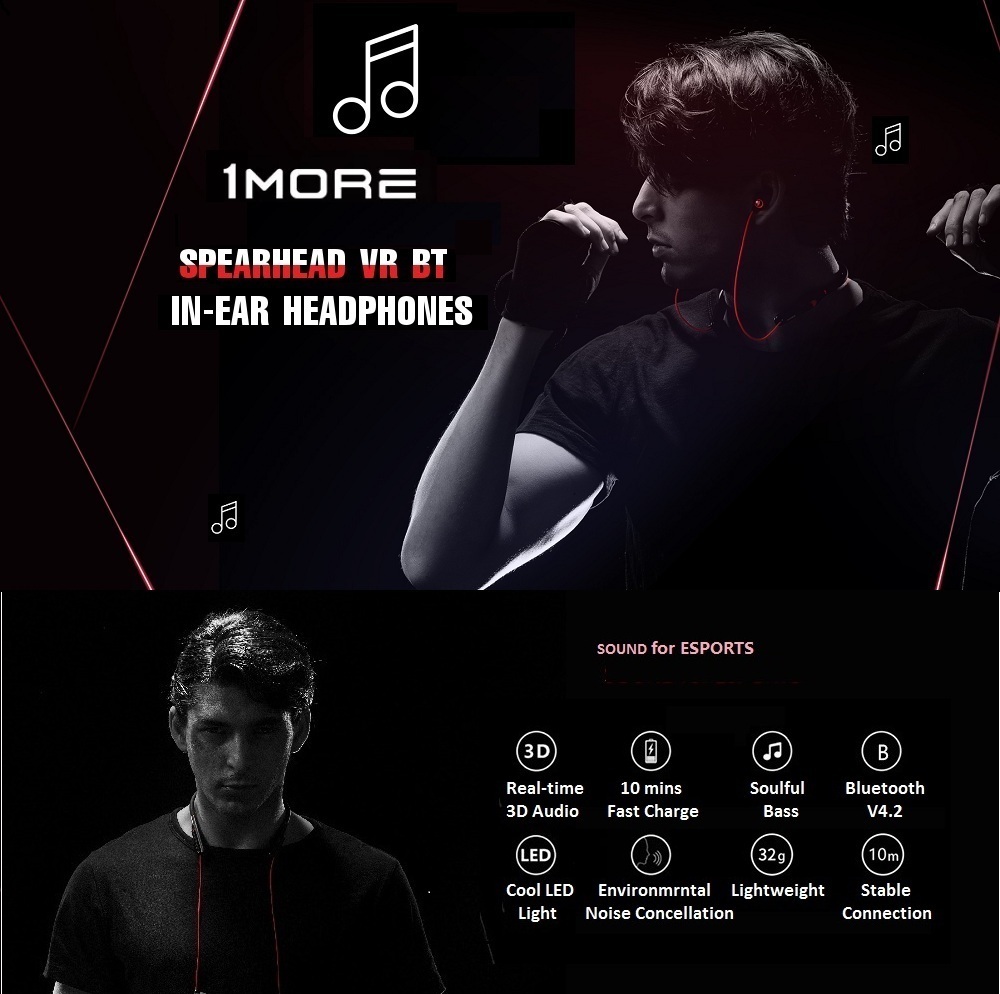 1MORE E1020BT Spearhead VR Bluetooth In-Ear Gaming Headphones (Black)