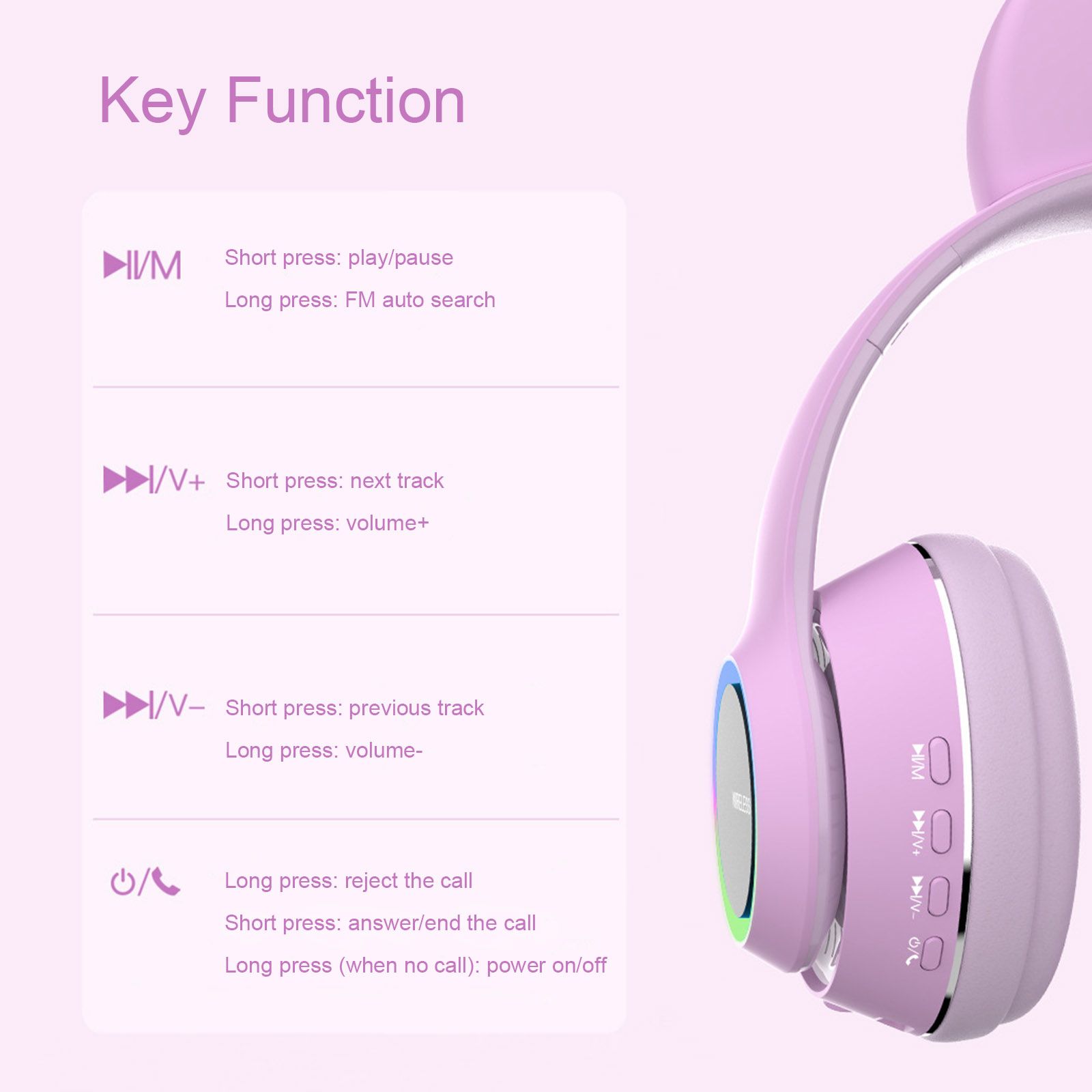 Front view of L450 glowing cat-ear headphones