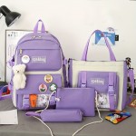 Cute Student School Bag Sets,  Fashion Women's Backpack With Kawaii Pendant, All-Match Bags For Travel