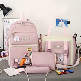 Cute Student School Bag Sets,  Fashion Women's Backpack With Kawaii Pendant, All-Match Bags For Travel