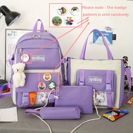 Cute Student School Bag Sets,  Fashion Women's Backpack With Kawaii Pendant, All-Match Bags For Travel