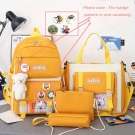 Cute Student School Bag Sets,  Fashion Women's Backpack With Kawaii Pendant, All-Match Bags For Travel