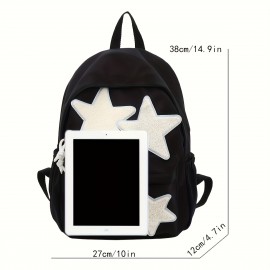 Kawaii Star Decor Backpack, Cute Preppy Canvas School Bag, Women's Everyday Laptop Bag & Rucksack