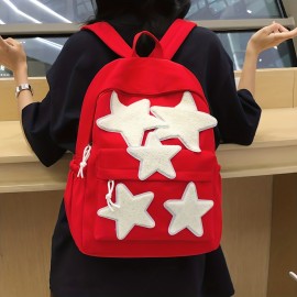 Kawaii Star Decor Backpack, Cute Preppy Canvas School Bag, Women's Everyday Laptop Bag & Rucksack