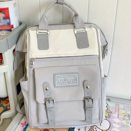 Color Contrast Tote Backpack, Simple Preppy Style School Bag, Top Handle Laptop Daypack For Travel & Work