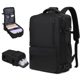 Large Capacity Travel Backpack With Shoe Compartment, Dacron Waterproof Laptop Daypack With Charging Port, Fashion Travel Commuter Bag