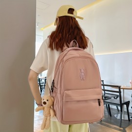 Kawaii Backpack With Cute Plush Pendant, Simple Preppy Laptop Schoolbag, Casual Large Capacity Travel Rucksack