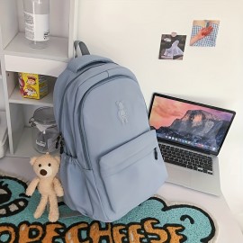 Kawaii Backpack With Cute Plush Pendant, Simple Preppy Laptop Schoolbag, Casual Large Capacity Travel Rucksack