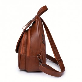 Retro PU Leather Flap Backpack, Soft Multi Pockets Sling Daypack, Fashion Chest Bag With Zipper Strap