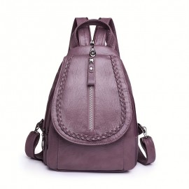 Retro PU Leather Flap Backpack, Soft Multi Pockets Sling Daypack, Fashion Chest Bag With Zipper Strap