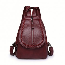 Retro PU Leather Flap Backpack, Soft Multi Pockets Sling Daypack, Fashion Chest Bag With Zipper Strap