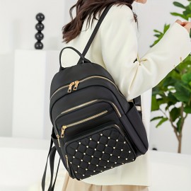 Casual Rivets Decor Women's Backpack, Argyle Pattern Ravel Storage Daypack, All-Match Nylon Rucksack