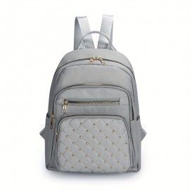 Casual Rivets Decor Women's Backpack, Argyle Pattern Ravel Storage Daypack, All-Match Nylon Rucksack