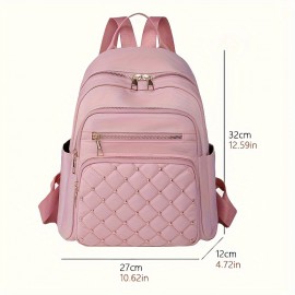 Casual Rivets Decor Women's Backpack, Argyle Pattern Ravel Storage Daypack, All-Match Nylon Rucksack