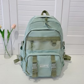 Preppy Backpack To School : Solid Color Zipper Storage Daypack - Simple Teenager Students Book Bag