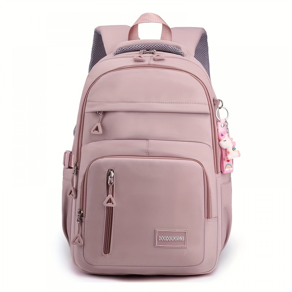 Large Capacity Waterproof Backpack, Solid Color Fashion Casual Nylon Laptop Bag With Adjustable Strap, Trendy Versatile Cute School Bag