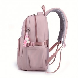 Large Capacity Waterproof Backpack, Solid Color Fashion Casual Nylon Laptop Bag With Adjustable Strap, Trendy Versatile Cute School Bag