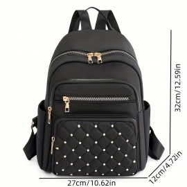 Casual Leisure Backapck, Argyle Pattern Rivets Decor Travel Daypack, Women's Trendy Backpack