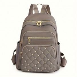 Casual Leisure Backapck, Argyle Pattern Rivets Decor Travel Daypack, Women's Trendy Backpack