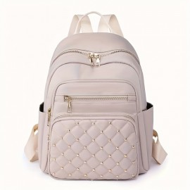 Casual Leisure Backapck, Argyle Pattern Rivets Decor Travel Daypack, Women's Trendy Backpack