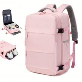 Large Capacity Travel Backpack With Shoe Compartment, Dacron Lightweight Laptop Daypack With Charging Port, Fashion Travel Commuter Bag