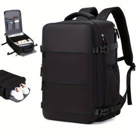 Large Capacity Travel Backpack With Shoe Compartment, Dacron Lightweight Laptop Daypack With Charging Port, Fashion Travel Commuter Bag