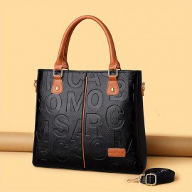 Letter Embossed Handbag, Trendy Colorblock Crossbody Bag, Women's Top Handle Purses