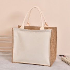 Large Capacity Linen Handbag, Simple Solid Color Gift Bag, Fashion Versatile Shopping Purse