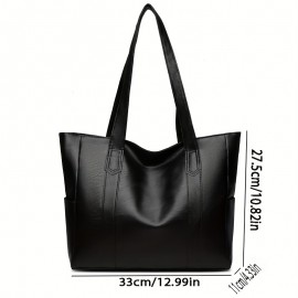 Large Capacity Trendy Shoulder Bag, Solid Color Versatile Underarm Bag, Faux Leather Zipper Stylish Tote Bag