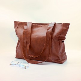 Large Capacity Trendy Shoulder Bag, Solid Color Versatile Underarm Bag, Faux Leather Zipper Stylish Tote Bag