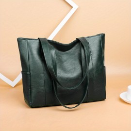 Large Capacity Trendy Shoulder Bag, Solid Color Versatile Underarm Bag, Faux Leather Zipper Stylish Tote Bag