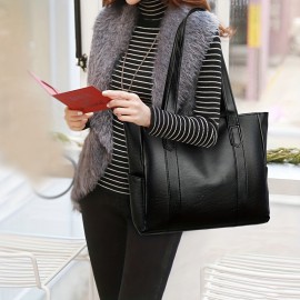 Large Capacity Trendy Shoulder Bag, Solid Color Versatile Underarm Bag, Faux Leather Zipper Stylish Tote Bag