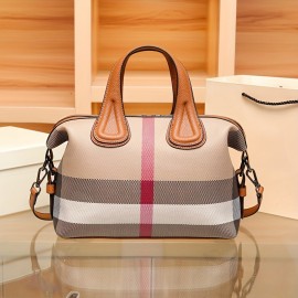 Vintage Plaid Pattern Tote Bag, Retro PVC Shoulder Bag, Women's Fashion Handbag For Commute Work