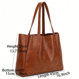 Large Capacity Tote Bag, Solid Color Shoulder Bag, Women's Casual Handbag For Commute Work