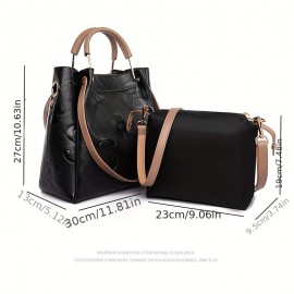 Elegant Flower Embossed Handbag, Fashionable Satchel Bag For Work, Classic All-Match Bag