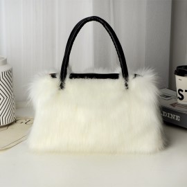 Luxury Faux Fur Tote Bag, Y2K Plush Shoulder Bag, Women's Fashion Furry Handbag & Purse