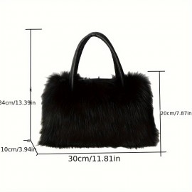 Luxury Faux Fur Tote Bag, Y2K Plush Shoulder Bag, Women's Fashion Furry Handbag & Purse