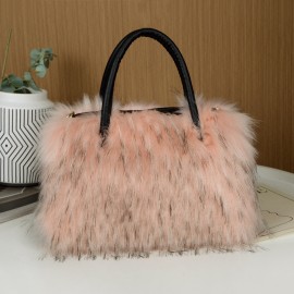 Luxury Faux Fur Tote Bag, Y2K Plush Shoulder Bag, Women's Fashion Furry Handbag & Purse