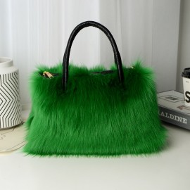 Luxury Faux Fur Tote Bag, Y2K Plush Shoulder Bag, Women's Fashion Furry Handbag & Purse