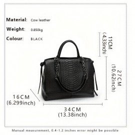 Trendy Genuine Leather Tote Bag, Crocodile Print Large Capacity Shoulder Bag, Perfect Handbag For Everyday Use