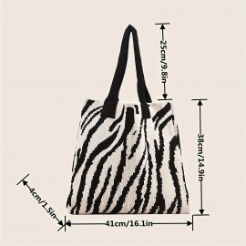 Fashion Knitted Tote Bag, Zebra Pattern Shoulder Bag, Women's Casual Handbag & Hobo Purse