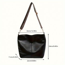 Retro Crossbody Bag For Women, Fashion PU Leather Tote Bag, Bucket Shoulder Bag With Ethnic Strap