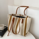 Stripe Pattern Canvas Tote Bag, Women's Large Capacity Shoulder Bag, Casual Handbag For Work & School