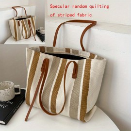 Stripe Pattern Canvas Tote Bag, Women's Large Capacity Shoulder Bag, Casual Handbag For Work & School