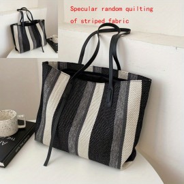 Stripe Pattern Canvas Tote Bag, Women's Large Capacity Shoulder Bag, Casual Handbag For Work & School