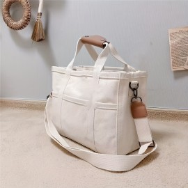 Large Capacity Shoulder Bag, Korean Style Canvas Crossbody Bag, Portable Tote Bag For Shopping