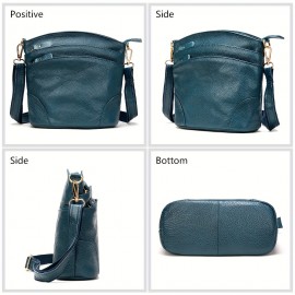 Women Genuine Leather Crossbody Bag, Retro Style Solid Color Bucket Bag, Multi Pockets Shoulder Purse