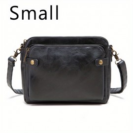 Retro Three-layer Crossbody Bag, Simple Solid Color Shoulder Bag, Durable Fau Leather Wallet