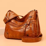 Solid Color Multi Zipper Bag, Vintage Soft Leather Shoulder Bag, Casual Crossbody Purse For Work