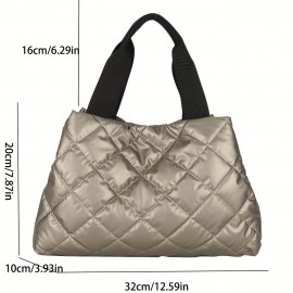 Fashion Puffer Quilted Handbag, Fashion Soft Tote Bag, Women's Lightweight Padded Shoulder Bag